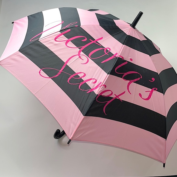 Victoria's Secret Accessories - Victoria’s Secret Auto Open Classic Metal J Stick Handle Canopy Striped Umbrella